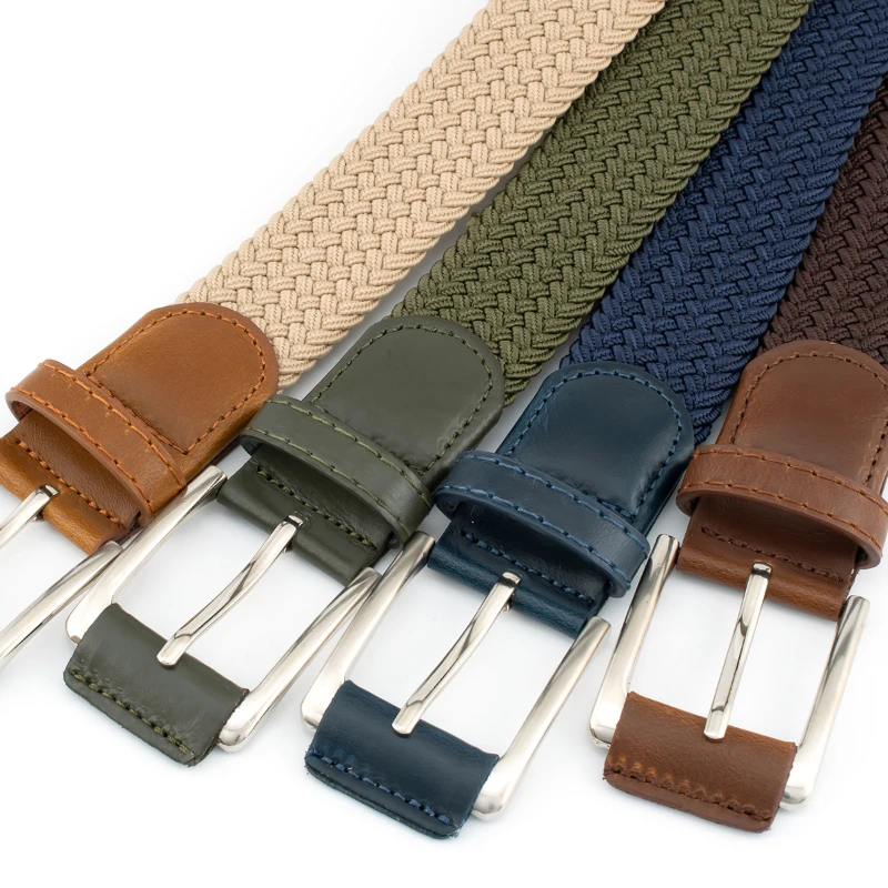 3.3cmX105cm Casual Knitted Pin Buckle Men Belt Woven Canvas Elastic Expandable Braided Stretch Belts For Women Jeans Accessories