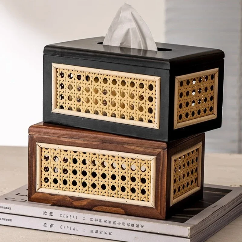 

Solid Wood Japanese Rattan Tissue Box Retro Home Drawer Box Living Room Tissue Box