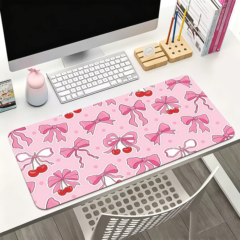 

Pink Bow Polka Dots Mouse Pad For Office Gaming And Keyboards Non-Slip Large Waterproof