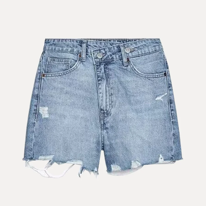 

Spring 2025 Women's Faion Versatile Cross Waist Casual Denim orts Sli All-Match Seasonal Polyester Fabric orts