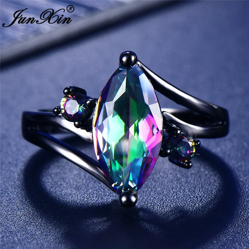 12 Color Unique Mystery Female Girls Rainbow Ring Fashion Black Gold Jewelry Bohemian Vintage Wedding Rings For Women
