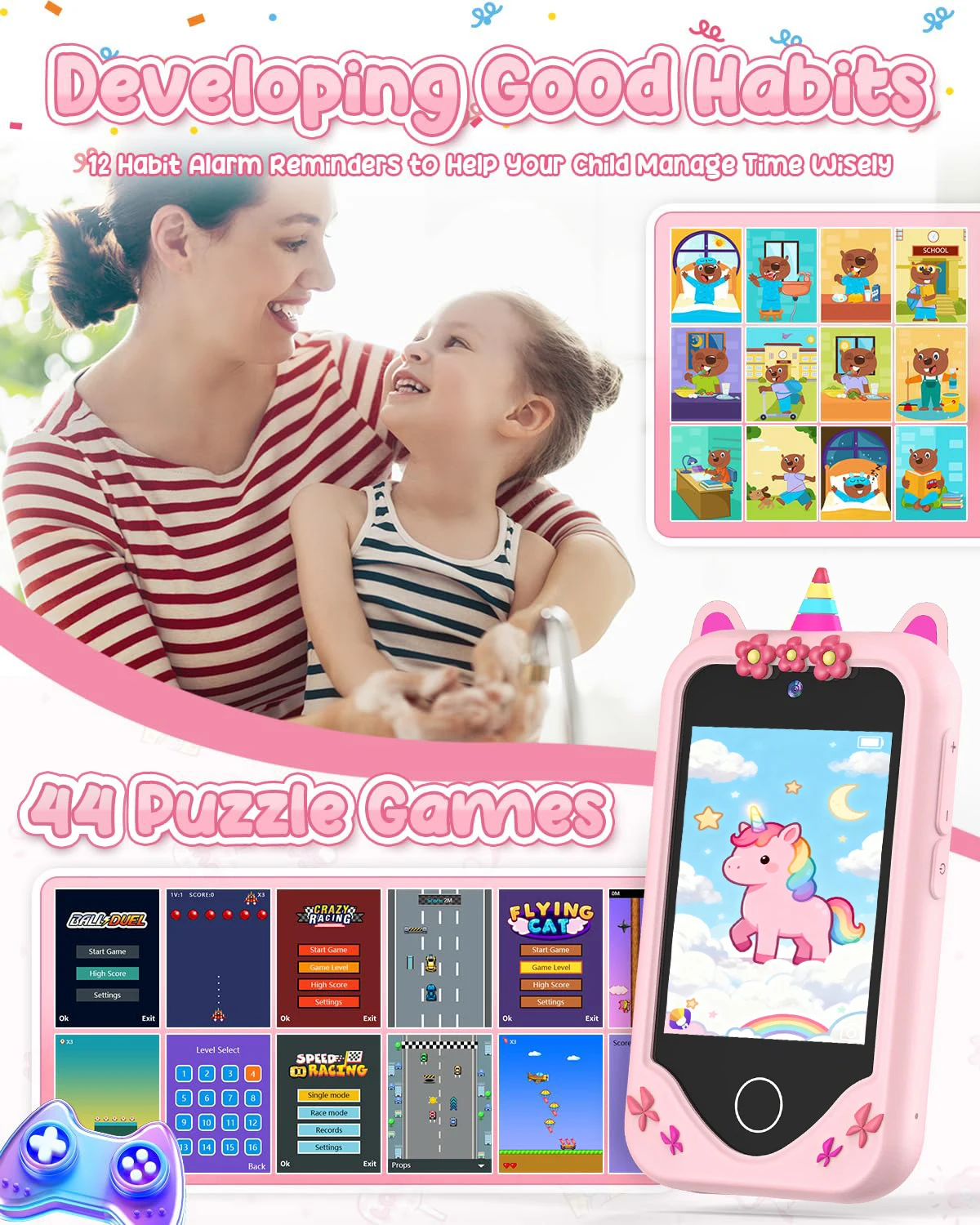 Kids phone Touchscreen operation, 48MP camera, supports 1080P HD video recording Equipped with a 64GB memory card and card reade