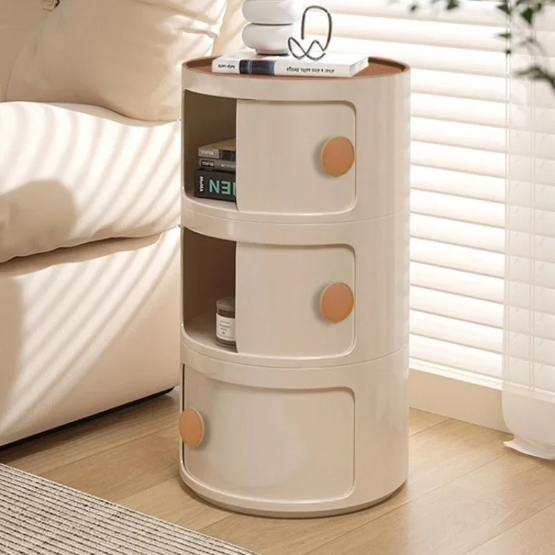 High Capacity Nightstand - Multi-Layer Vertical Storage Cabinet, Dustproof Sliding Door, Modern Living Room Furniture