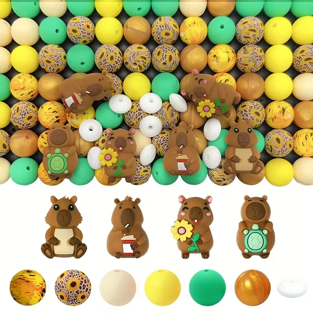 25/52PCS Capybara Silicone Bead Set, Perfect for DIY Handmade Crafts Such as Keychains, Necklaces, Bracelets, Etc