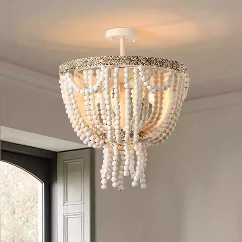 Bohemian ceiling chandelier living room wooden beads wooden chandelier