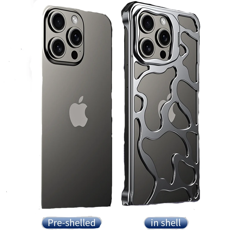 

Luxury Titanium Alloy Heat Dissipation Phone Case for iPhone 15 14 13 Pro Max Metal Lens Holder Frameless Protective Cover