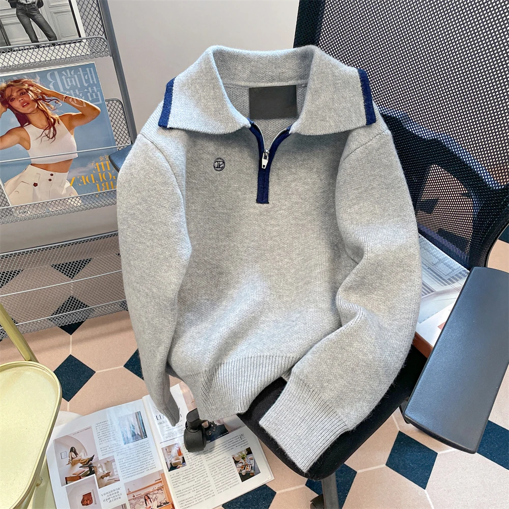 

Casual Ne Knitted Sweater f Zipper ex Autumn Winter Vintage Loose Fit Long Sve Youth Faion No Ironing Requ...