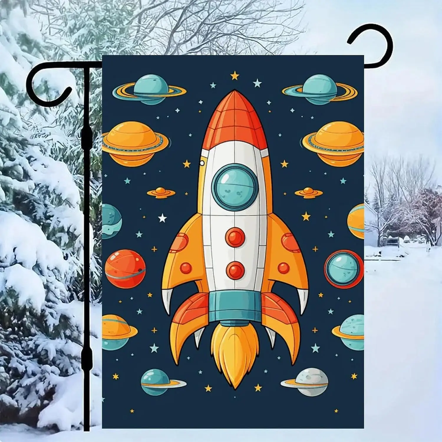Rocket Clipart Space Ship Yard Flag for All Seasons, Personalized Garden Flags for Outside, Lightweight Holiday Yard Decorat IIC