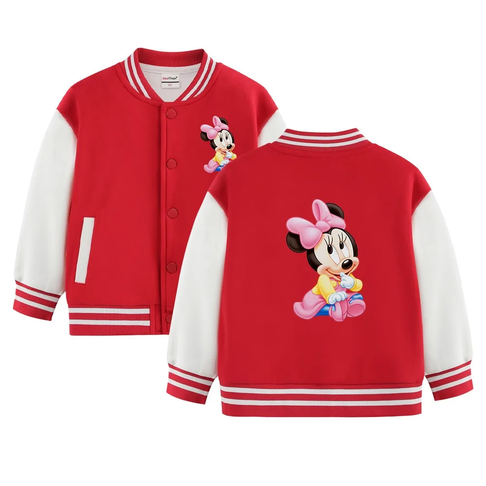 

2024 New Disney Pattern Loose Coat Girls Cotton Autumn baseball uniform Sportwear Tops Children Minnie Mouse Cartoon Clothing