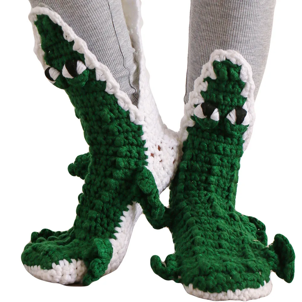 1 Pairs Cartoon men\'s and women\'s cute animal green crocodile socks funny unisex crocodile knit sock croc socks