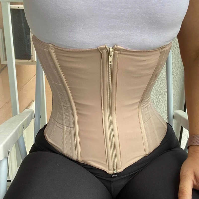 Double Compression Adjustable Zipper Body Sculpting Steel Bone Abdomen Belt Rubber Waist Belt Women\'s Wrap Waist Trainer Girdles