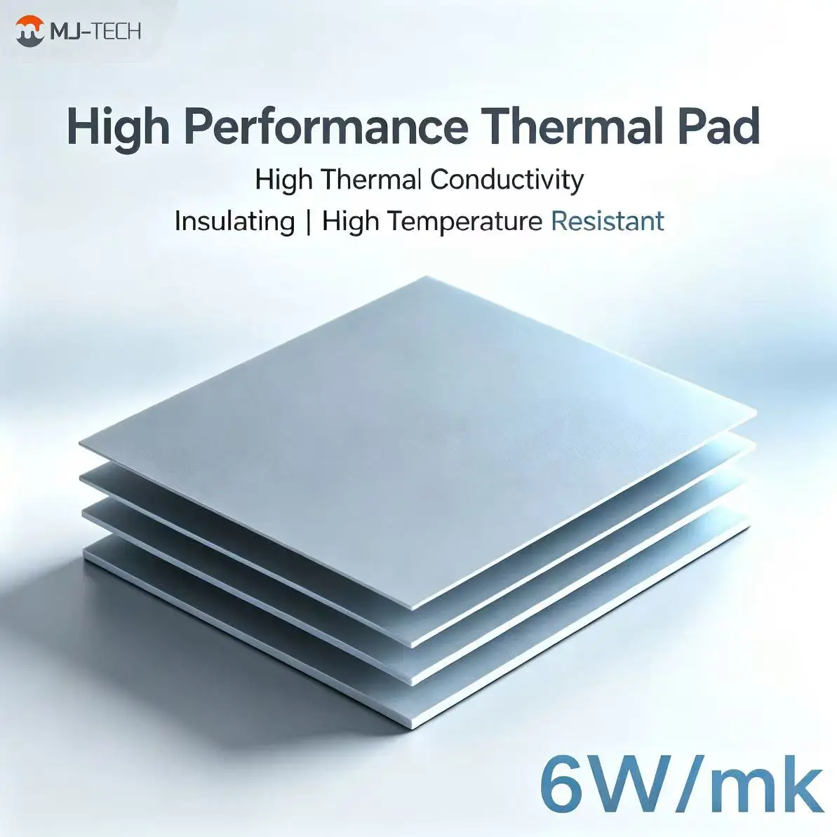 MJ-TECH 6W/mK Thermal Pad Insulated Flexible Silicone Cooling Thermal Pad For CPU GPU SSD Custom Cuttable High Temp Resistant