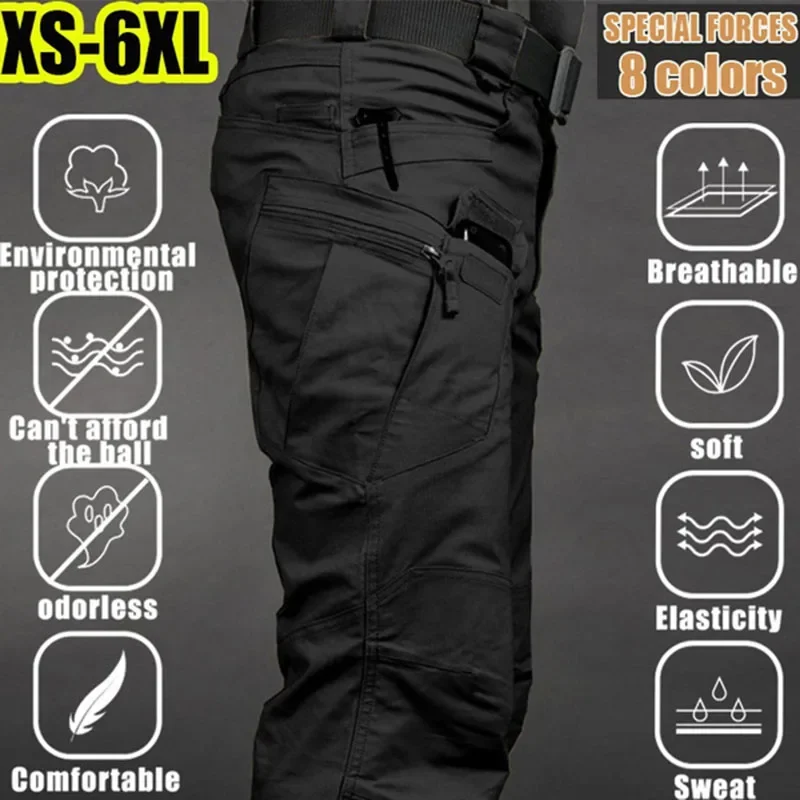 

Plus Size 6XL Men's Casual Cargo Trousers Outdoor Sports Pants Multi Pockets Elastic Tactical Pant Waterproof Men Clothing