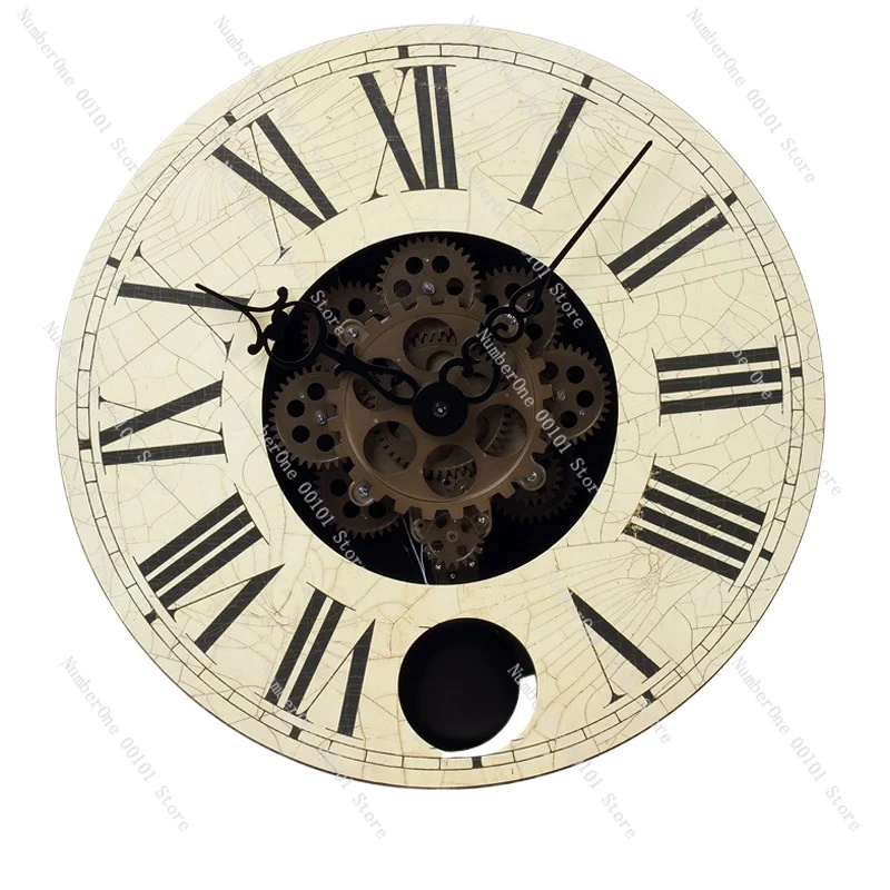 

Креативные настенные часы из массива дерева в европейском ретро-стиле, простые, бесшумные, с маятником.