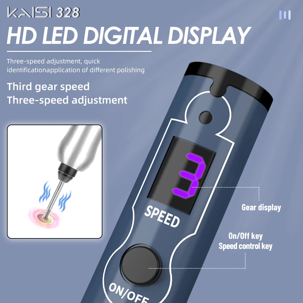 Kaisi 328 Electric Sanding Pen LED Display Polishing Pen Small Electric Grinder Phone PCB Chip Repair DIY Disassembly Hand Tools