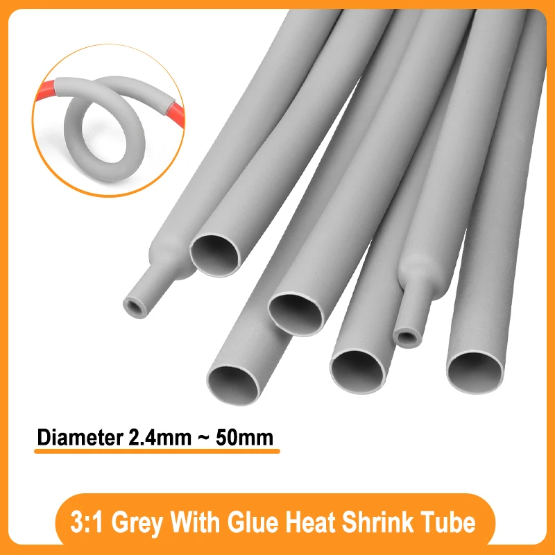 

1/2/5/20M 3:1 Grey Heat Shrink Tube Thick Glue Dual Wall Tubing Polyolefin Insulated Shrinking Cable Sleeve Diameter 2.4 ~ 50mm
