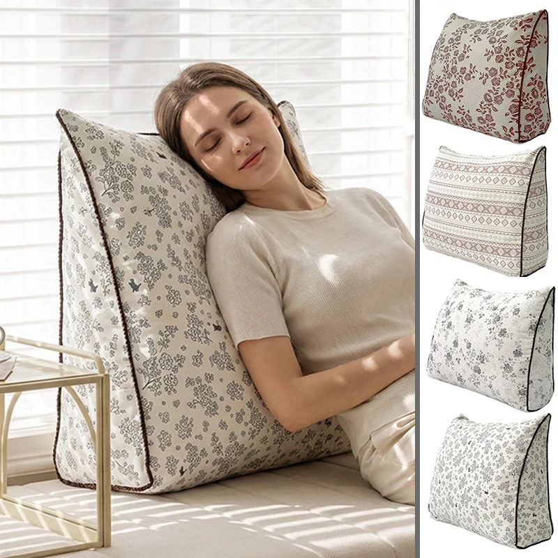 

60cm Triangle Bed Wedge Backrest Pillow Breathable Reading Cushion with Side Pocket Detachable Cover for Bed Sofa Bay Window