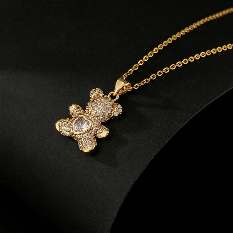 GANPUP Stilvolle Niedliche Bären-Herz-Halskette mit Glänzendem Zirkonia-Anhänger für Damen, Modische Schlüsselbeinkette, Choker-Schmuck, Geschenk – Detail 3