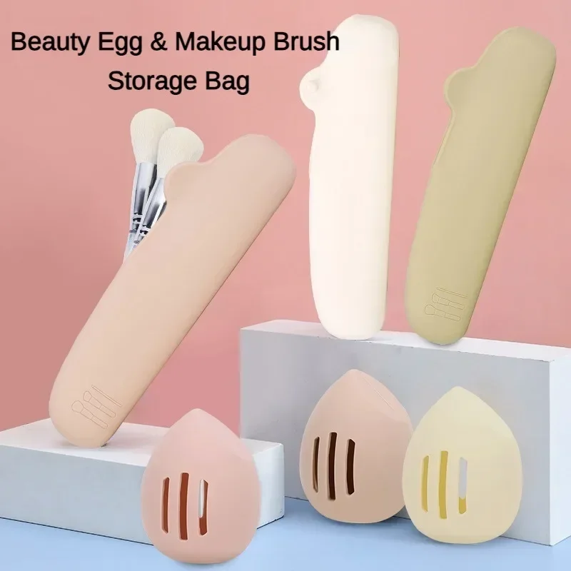 Makeup Sponge Holder Eco-Friendly Silicone Multi-hole Makeup Bag Makeup Brush Dust Proof and Portable Beauty Storage Case