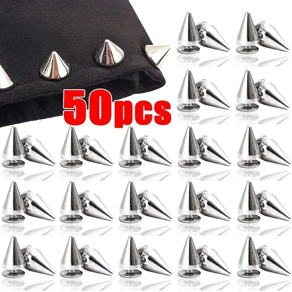 50/20/10Pcs Spike Punk Rivets Silver Cone Studs Spikes Metal Pointy DIY Clothes Shoes Bag Clothing Sewing Accessories Wholesale