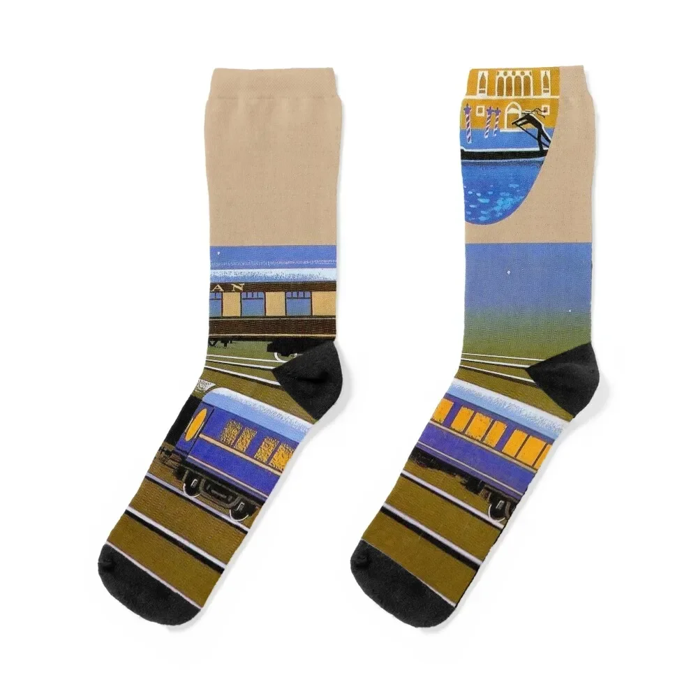 VENICE SIMPLON : Vintage Orient-Express Print Socks Christmas moving stockings Socks For Men Women's