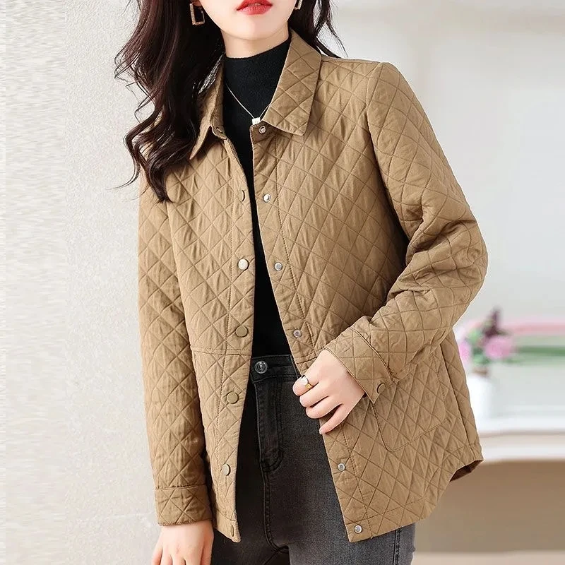 Plus Size 4XL Women\'s Cardigan Cotton-padded Jacket Coat Autumn And Winter 2023 New Fashion Loose Warm Rhombic Lattice jacket