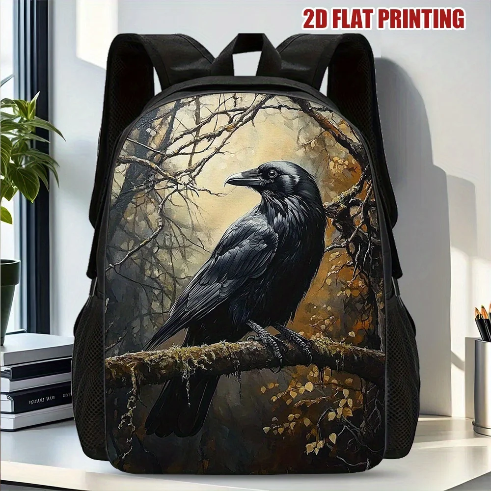 1 Halloween Black Raven Backpack - Lightweight Fashion Commuter Bag with Adjustable Shoulder Strap, Zipper Closure