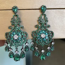 Bilincolor Cubic Zirconia Green Tassel Earring for Women