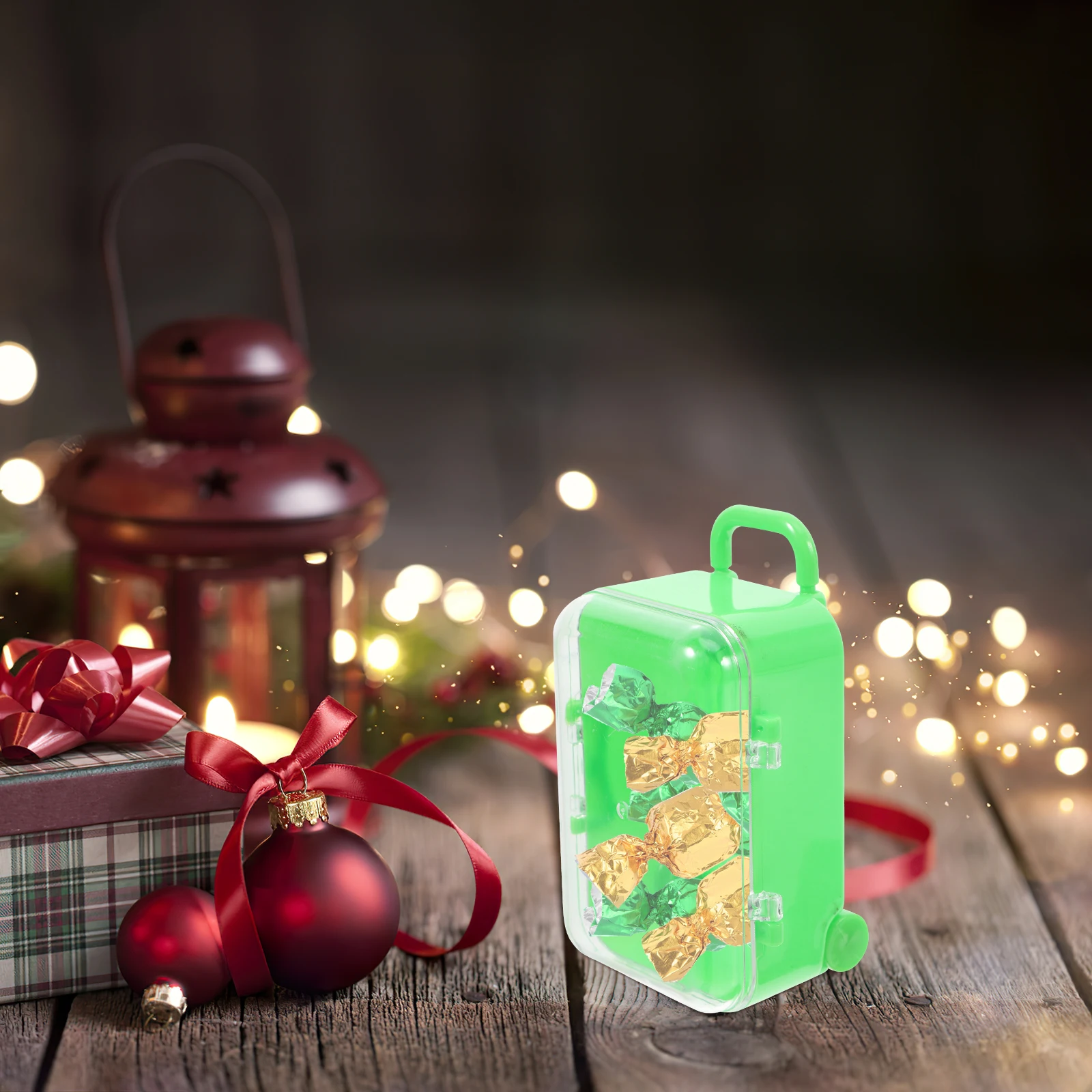 

12pcs Mini Suitcase Candy Box Green Clear Lid Baby Shower Wedding Party Favors Storage Trolley Box Miniature Suitcase Party
