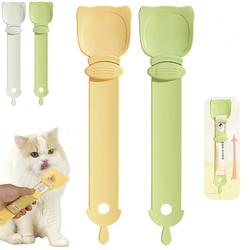 Cuillère d'alimentation de bande de chat à Long manche, presse-papier de nourriture pour chat, viande d'animal de compagnie, boue de nourriture, cuillère de distribution de friandises pour chats, four