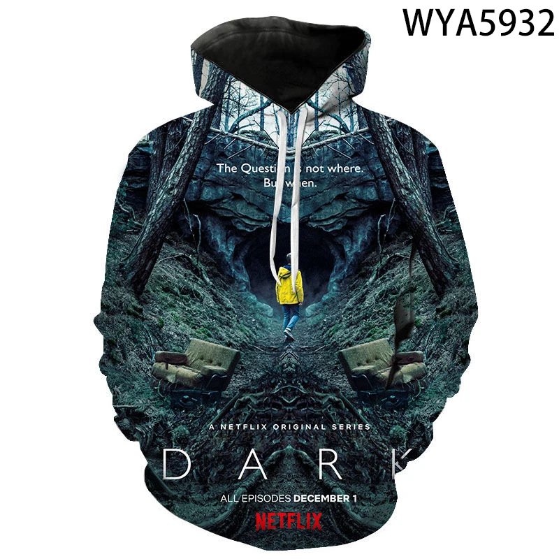 Sweatshirt Netflix gelap anak-anak, atasan lengan panjang motif 3D kasual anak laki-laki perempuan modis