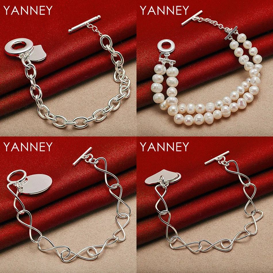 

Fashion 925 Sterling Silver 8 Inch Exquisite Heart Shape Pearl Bracelet Women Accessories Jewelry Charm Party