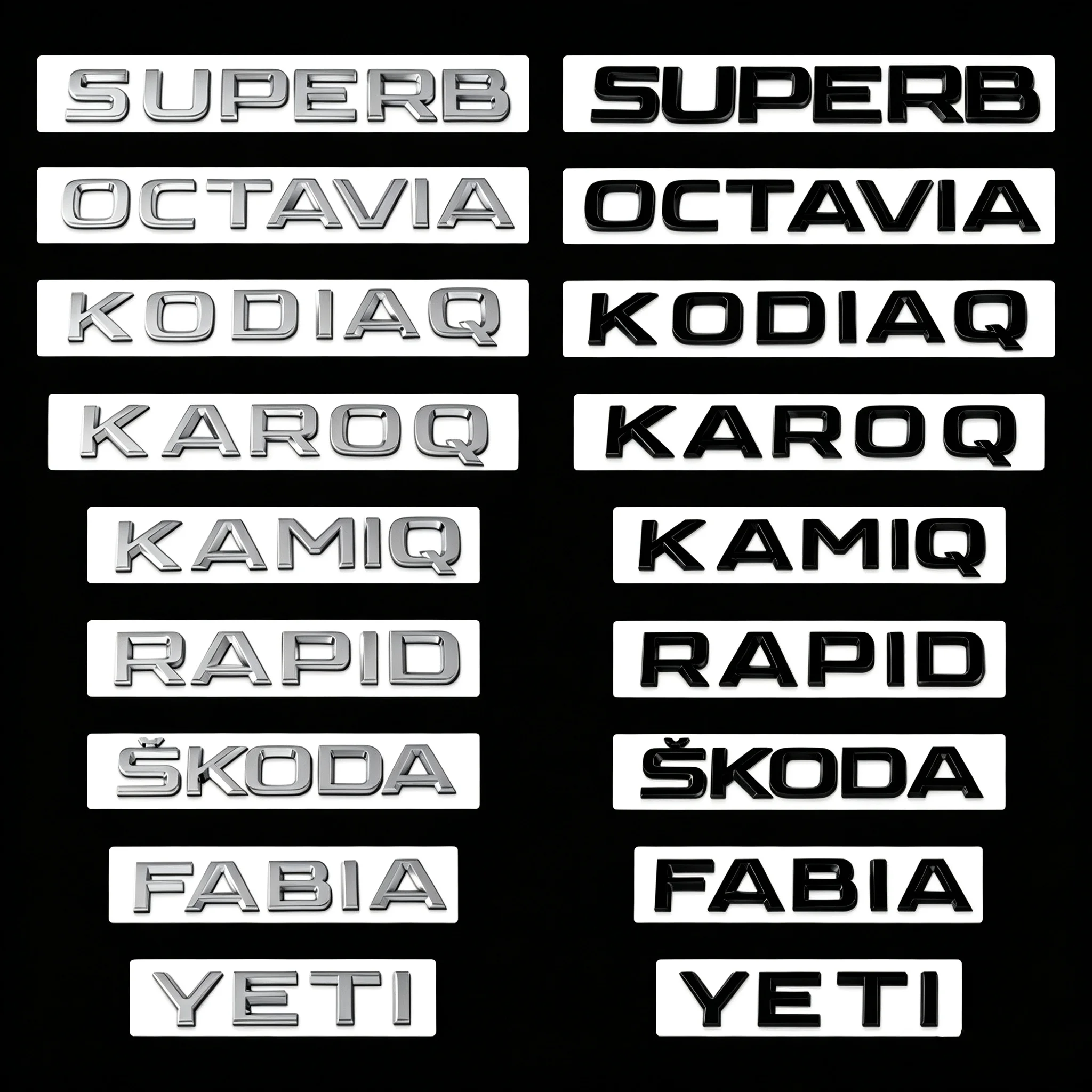 3D ABS Chrome Black Logo Skoda Emblem Letters Car Rear Trunk Badge For Octavia Kodiaq Superb Karoq Kamiq Fabia RAPID Accessories