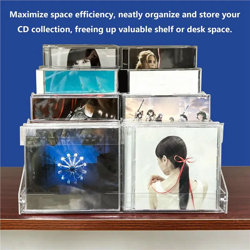 【특가】4단 투명 아크릴 CD 홀더 계단식 CD 보관 랙, DVD/CD 디스플레이 랙 및 비닐 레코드 보관 스탠드