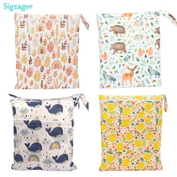 [Sigzagor]Wet Dry Bag With Two Zippered For Baby Diapers Nappies Waterproof Reusable 36cmx29cm