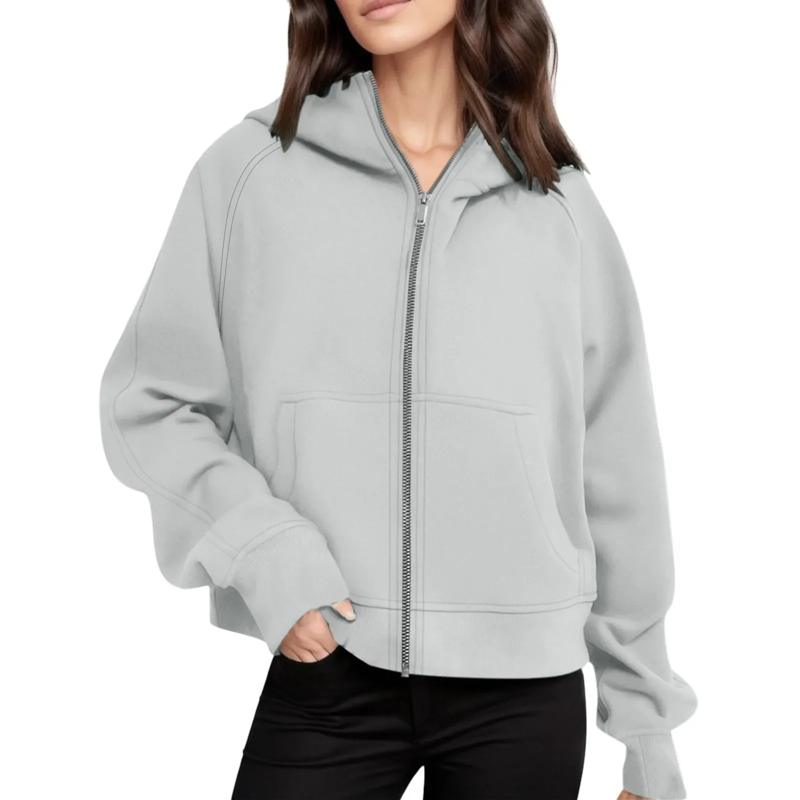 Fleece Oversize Hoodies Sweatshirts Women Zip Up Cropped Full Zipper Pullover 2023 Winter Trendy Hooded Outdoor Clothes Pocket