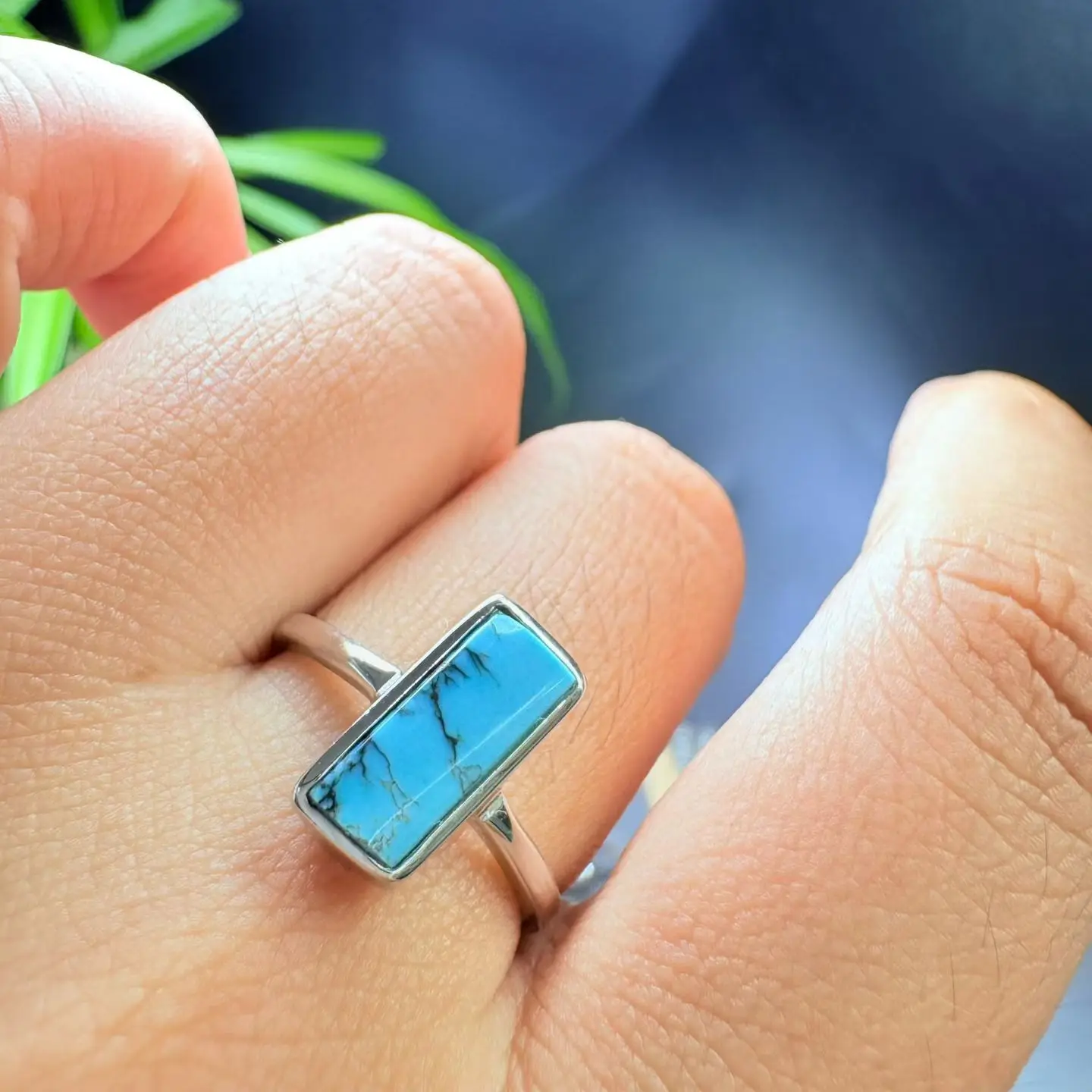 

1 шт. Fengbaowu квадратное кольцо с натуральной бирюзой, изменяемого размера, стерлинговое серебро 925 пробы, рейки, целебный камень, модные ювелирные изделия, подарок