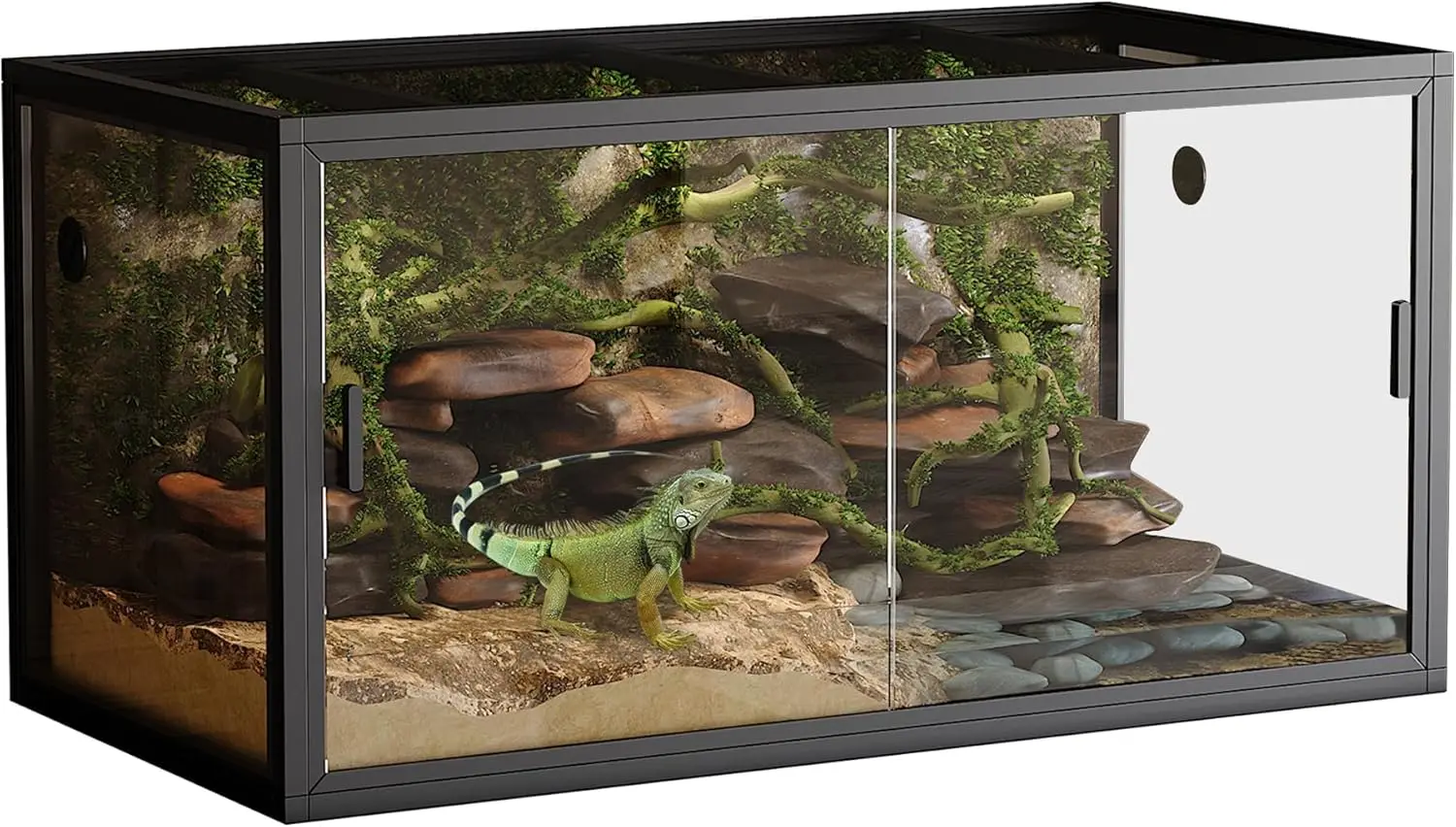 

120 Gallon Reptile Terrarium 4x2x2 Ft Front Opening Enclosure Bearded Dragon Snake Screen Top Ventilation Assemble Maintain Blac