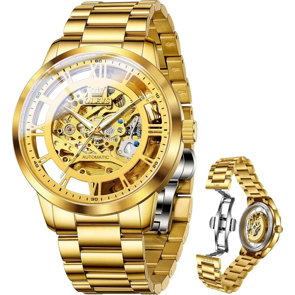 

Мужские часы OLEVS Skeleton с автоподзаводом, механические, дизайнерские, класса люкс, из нержавеющей стали, водонепроницаемые, оригинальные наручные часы