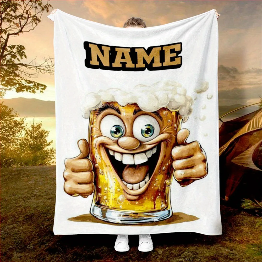 Custom name funny beer bottle flannel blanket, suitable for sofa, bed, birthdays, kids, friends, gifts