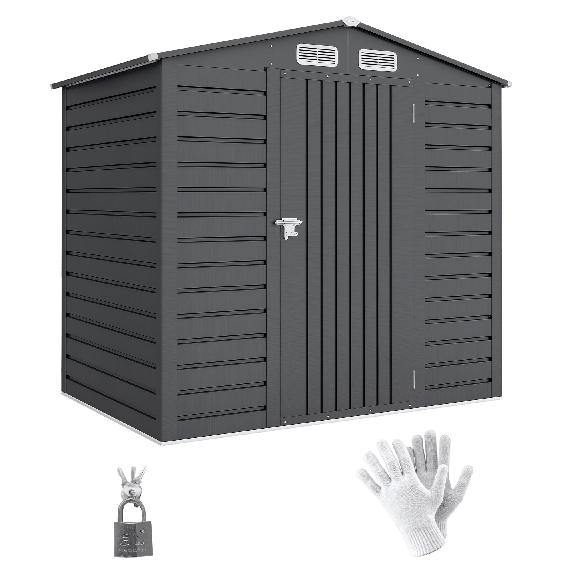 Caseta de Jardín Exterior 190x131x188 cm, Cobertizo Metálico con 2 Ventilaciones y Puerta para Herramientas, Gris - Almazén