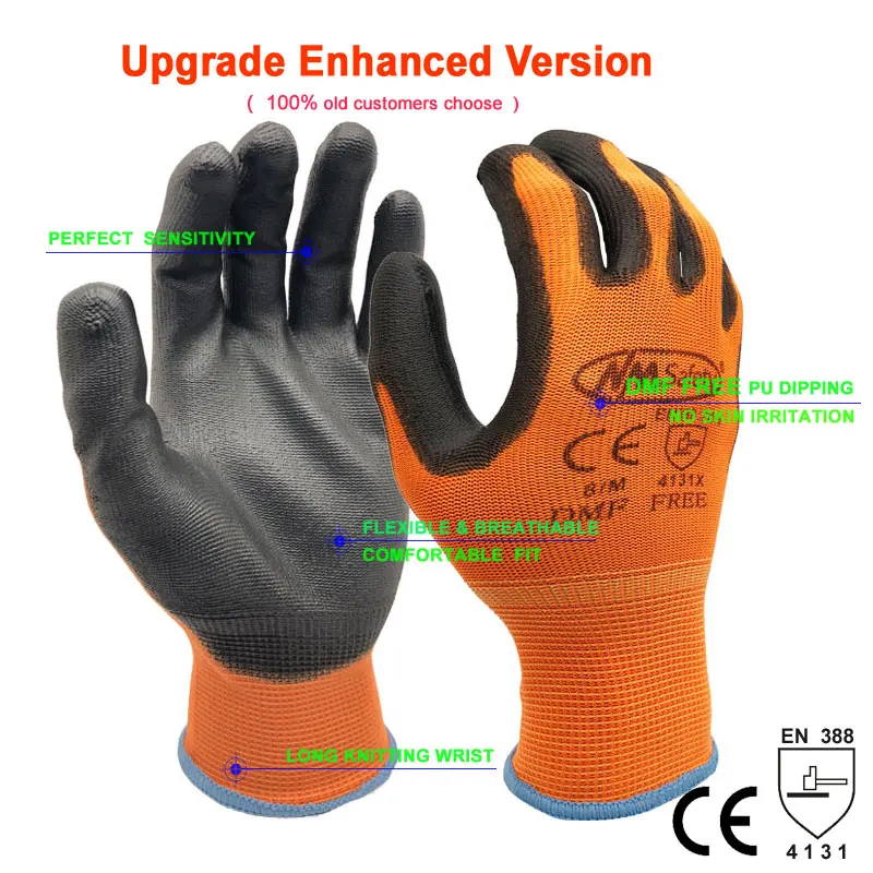 24個/12ペアの作業用手袋,PUパームコーティングの安全手袋,プロの安全サプライヤー