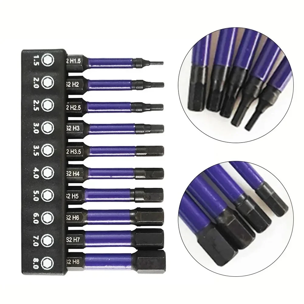 

10 Pcs Hex Head Impact Tough Magnetic Bits Set Steel Hex Screwdriver Bit Set with Base Electric Drill Hand Tool Accessories