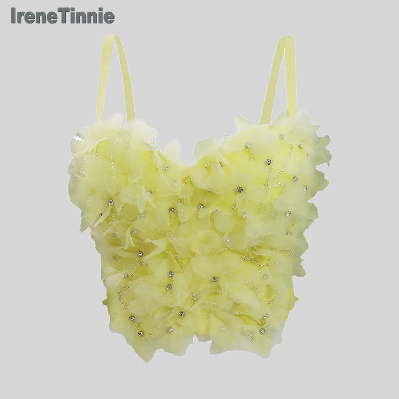 Irene Tinnie 2024 New Fashion Diamond Flowers Bralet Women Bustier Bra Wedding Party Night Club Corset Cropped Top Vest