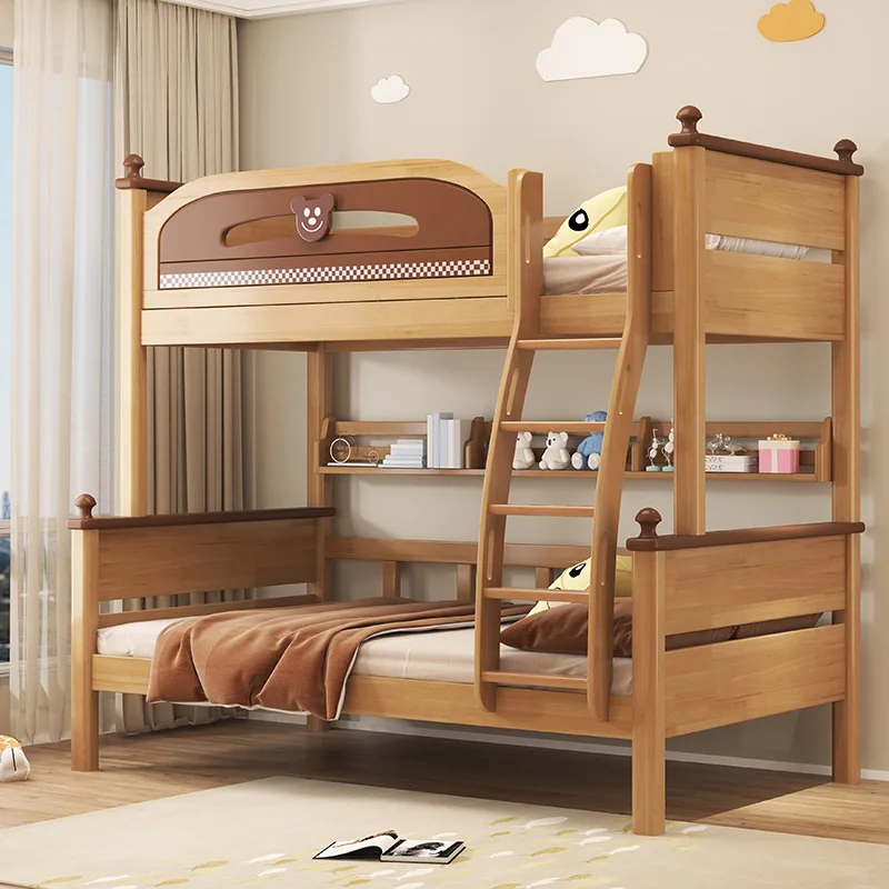 Full solid wood bunk high and low bed mother and child bed log children's bed double layer youth multi-function