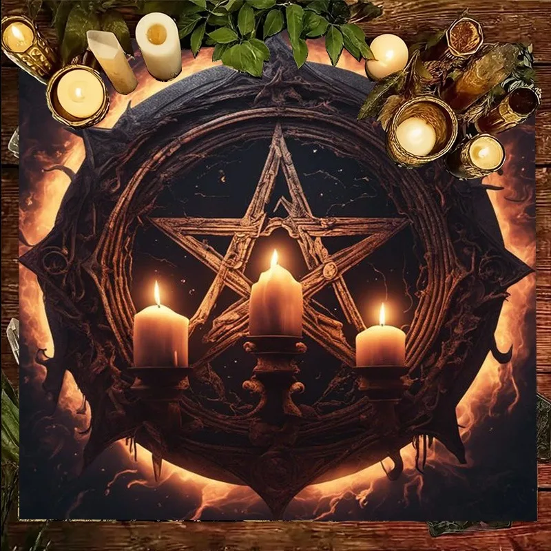 50/75/110/137cm Tarot mat Fiery Pentagram Tarot Tablecloth Mystical Altar Cloth Divination Meditation Home Decor