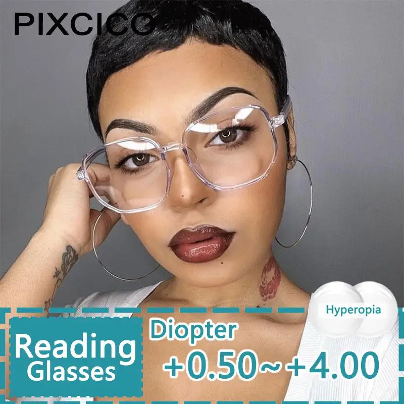 

Очки для чтения R55894 для мужчин и женщин, Большие Квадратные прозрачные очки для дальнозоркости с диоптриями + 1,00 + 2,00 + 3,00