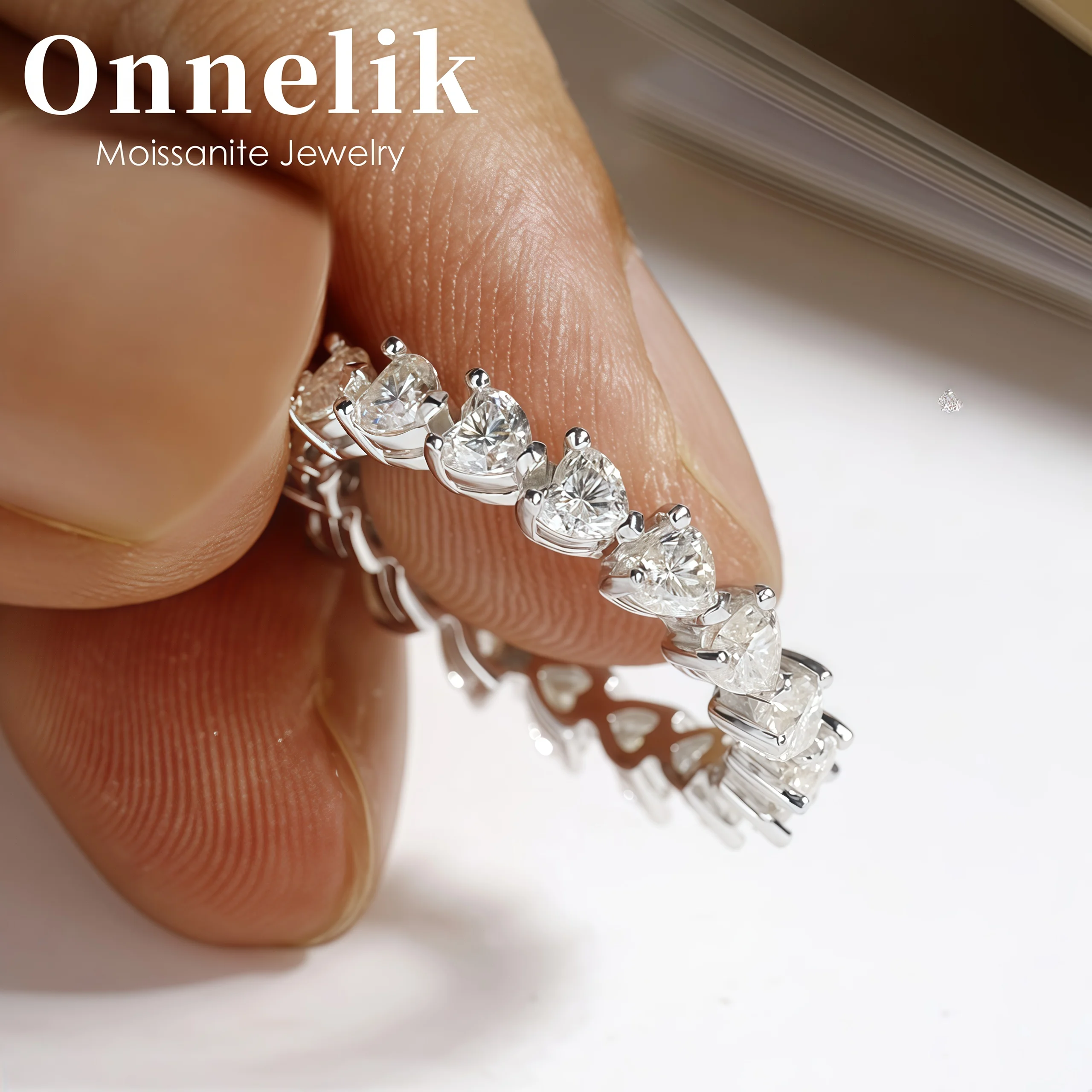 

Onnelik D Color VVS1 3MM Heart Cut Moissanite S925 Sterling Silver Ring for Women Wedding Party Engagement Fine Jewelry Gift
