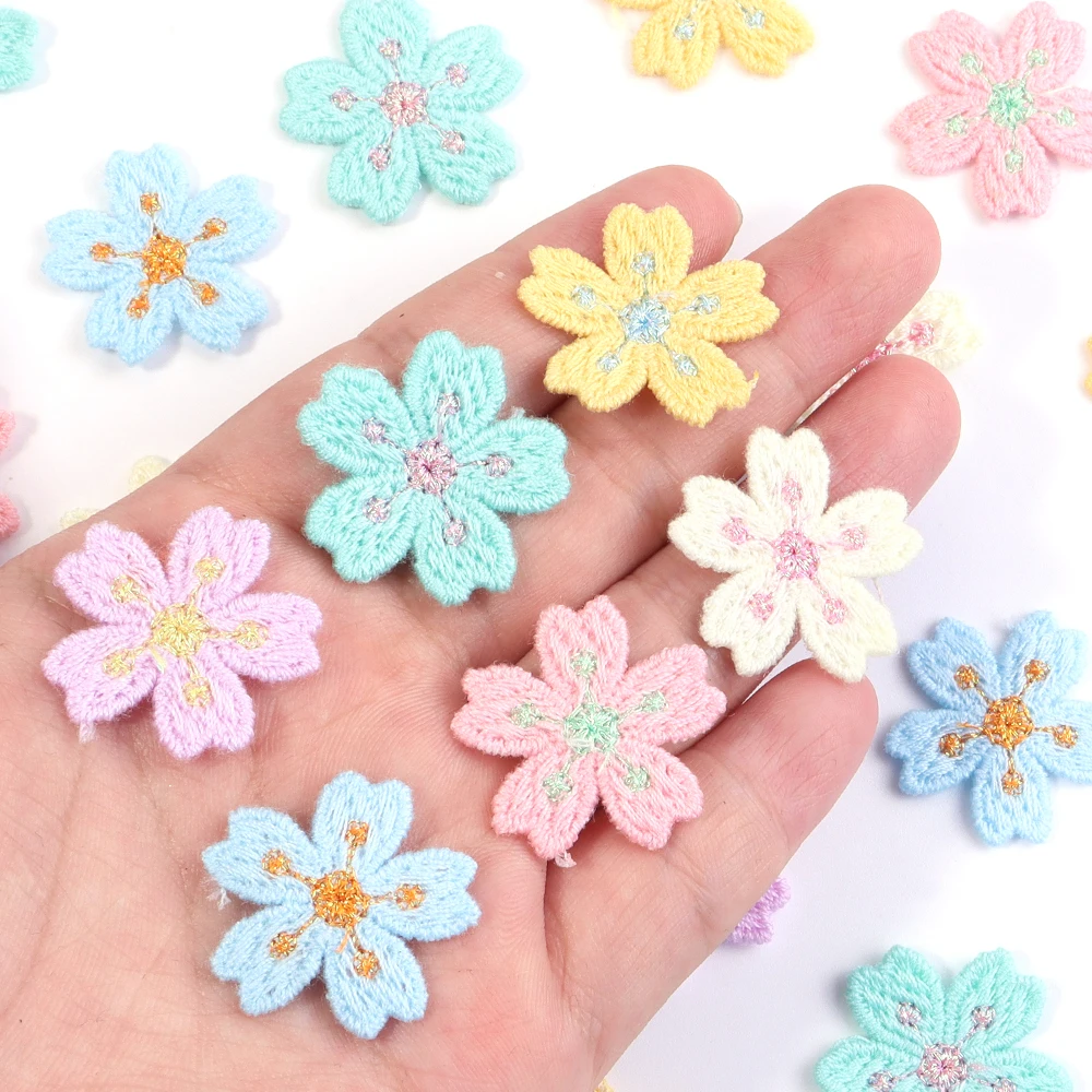 20pcs/lot Colorful 2.4cm Embroidery Flower Appliques Clothing Patches Sticker For DIY Ornaments Sewing Supplies Accessories