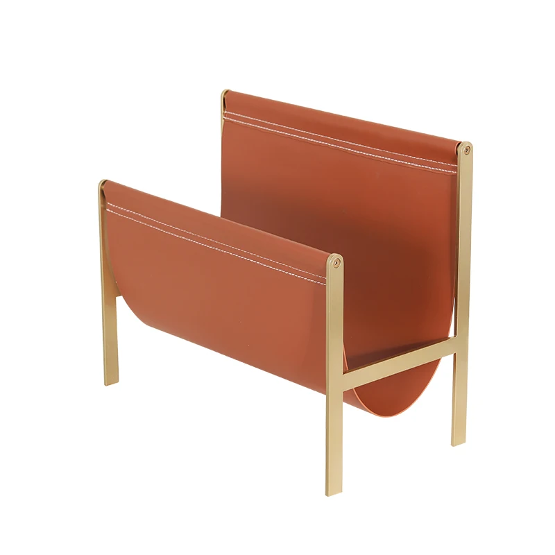 Modern Leather Floor Book And Newspaper Rack Scandinavian Simple Metal Magazine Holder for Living